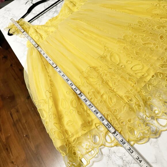 Anthro X Let Me Be Yellow Eyelet Tulle Mini Dress women’s size medium NEW - Picture 12 of 12